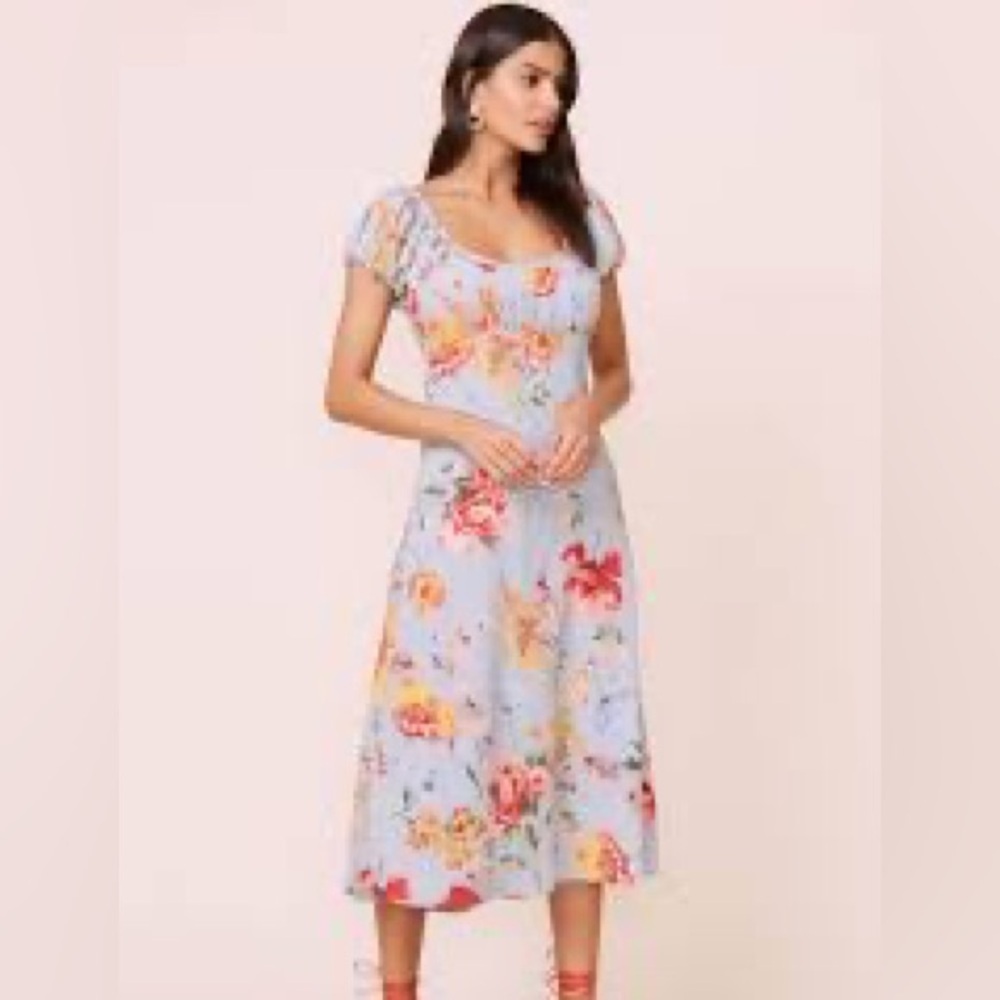 Anthropologie ASTR Floral Blue Bias Cut Midi Dress Size Small
